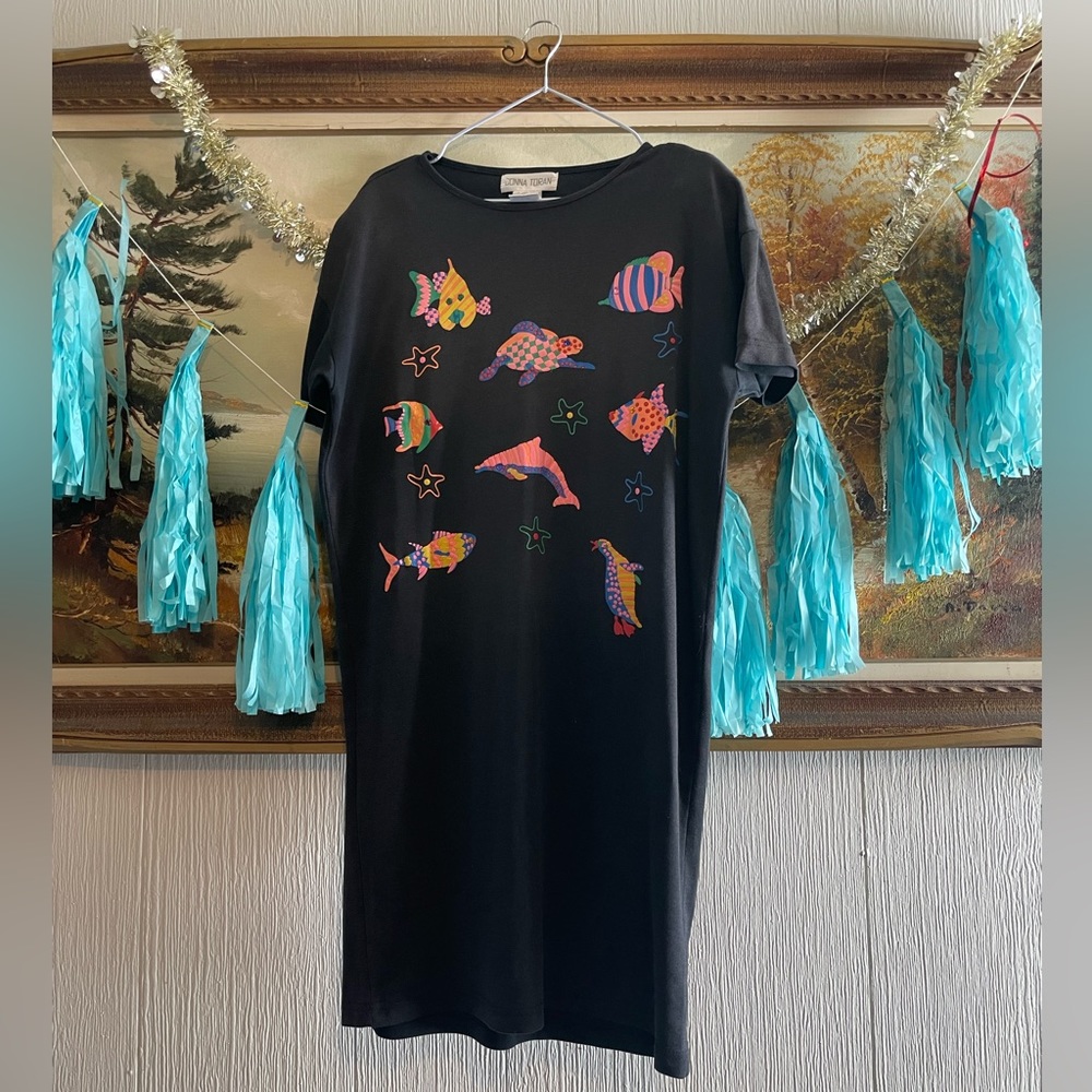 💛Donna Toran Vintage Fish Shirt Dress. Size M.